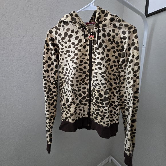 L.A.M.B. Leopard Print Zip Hoodie - Cream & Brown - Picture 2 of 4